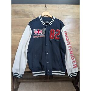 Hot Topic Varsity Jacket Mens XL Navy Iron Maiden The Number of The Beast Snap